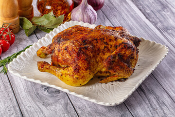 Hot tasty grilled whole chicken