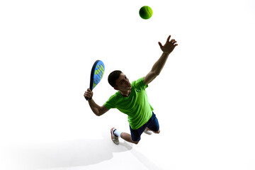 Naklejka premium Padel athlete overhead perspective serve action silhouette. Concept of serve breakdown illustrations, coaching diagrams, player evaluation sheets, training brochures and club marketing assets.