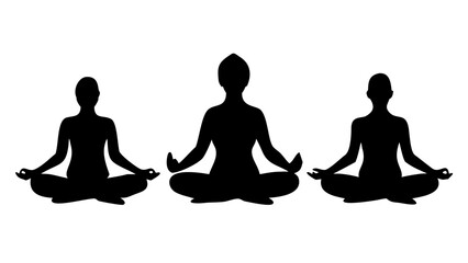 Meditation silhouette sequence, yoga lotus pose illustration, mindfulness practice design, spiritual wellness concept, inner peace relaxation reference, mental health balance art .vector icon