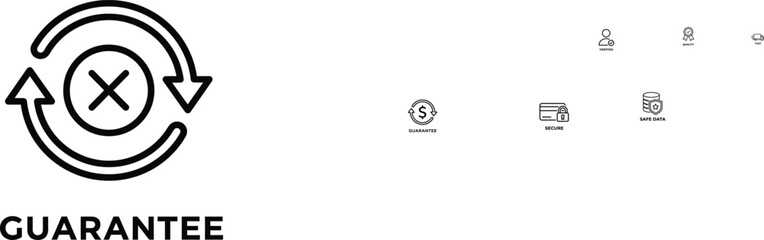 Obraz premium Guarantee icon with refresh symbol and cross mark