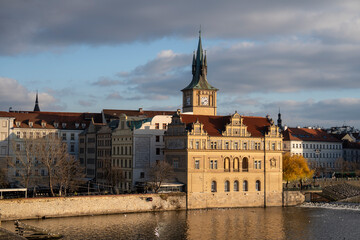 Naklejka premium Historic Prague scenery along the Vltava River