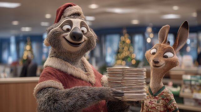 Flash the Sloth slowly handing out Christmas mail at the DMV
