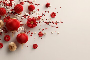 Festive Chinese New Year banner in a horizontal layout with empty space for text