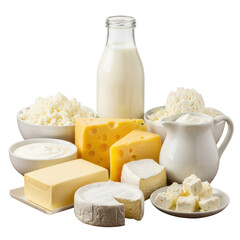 Assortment of dairy products isolated on transparent background