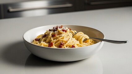Delicious Carbonara Pasta Dish with Bacon and Creamy Sauce.