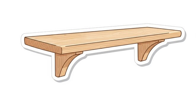Wooden wall mounted shelf supported by decorative corbels is depicted as a sticker