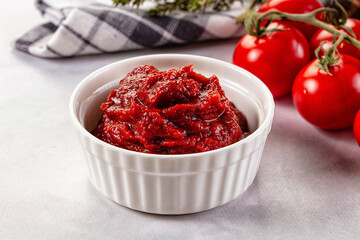 Red organic fresh tomato paste
