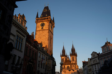 Prague streets and statues at night