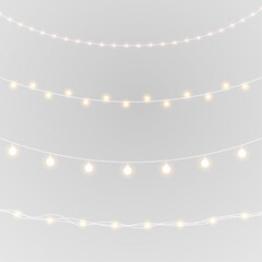 Elegant glowing bulbs garland png for christmas decoration, festive string lights overlay © Vitalii