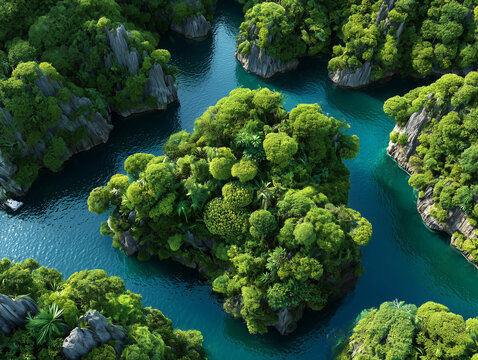 Aerial view tropical islands with green lush trees