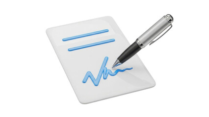 3D Icon of a Document with Pen, Digital Signing, isolated on white background