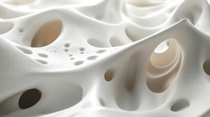 Abstract Organic White Cellular Structure With Smooth Curving Forms And Porous Texture Illuminated By Soft Light Creating A Sense Of Depth And Intrigue