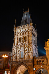 Prague streets and statues at night