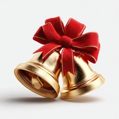 Christmas bell soft 3D golden bell with red bow, isolated