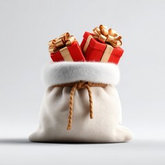 Gift sack soft 3D Santa sack filled with presents, isolated