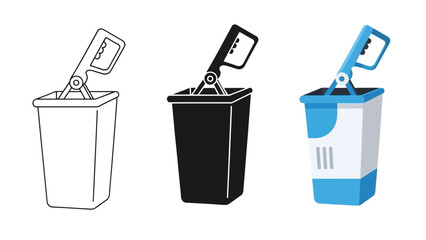 Medical Waste Bin Vector Set for Hospital and Healthcare Disposal in Line, Silhouette and Flat Color