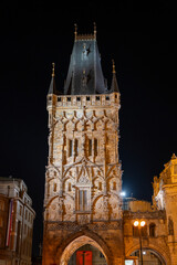 Prague streets and statues at night