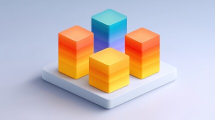Obraz premium Colorful geometric shapes arranged in a creative composition with smooth gradients and soft shadows for modern digital design and abstract art projects