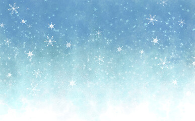 もやもやした青色の雪の結晶の背景