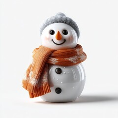 Snowman polished 3D snowman with carrot nose & scarf, isolated