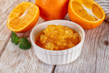Sweet orange jam in the bowl