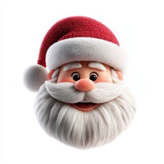 Santa face polished 3D cartoon Santa with white beard, isolated
