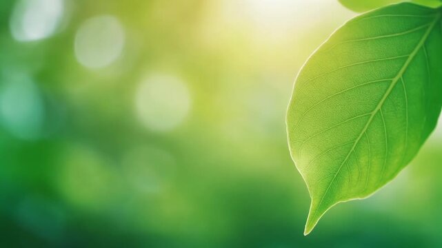 Green leaf closeup bokeh nature sunlit leaf detail with soft blurred garden background conveying a peaceful fresh mood and natural texture