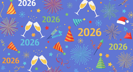 Festive 2026 New Year's Pattern with Fireworks and Toasts