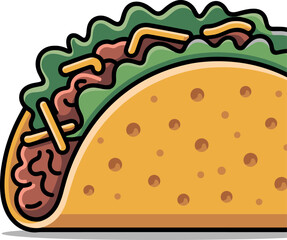 Cartoon Taco Vector Illustration: Mexican Food, Flat Design, No Background