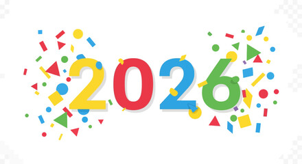 Bright 2026 Celebration with Confetti - A Colorful and Festive New Year's Illustration