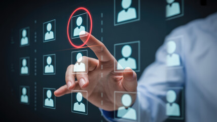 Businessman selecting a person from a digital database