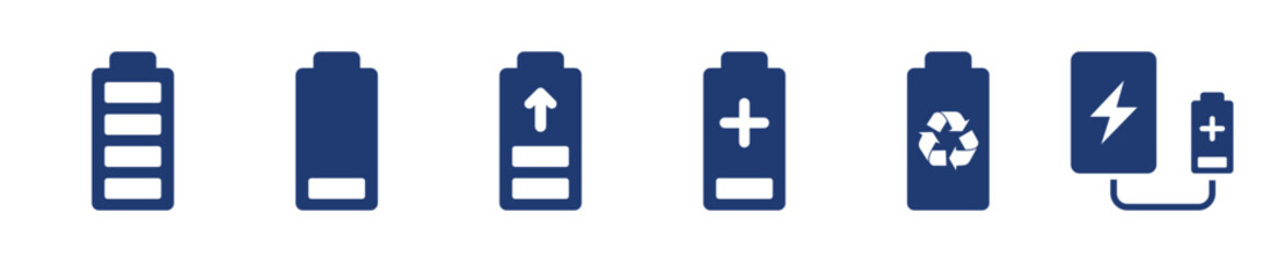 Battery icon set, Solid style, vector illustration