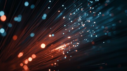 Fototapeta premium A vibrant network of fibers emitting ethereal blue and orange light.