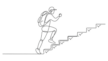 minimal continuous line illustration of athlete running upstairs symbolizing progress growth motivation and fitness journey in outline style
