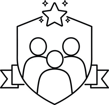 A line art icon representing high performance, team excellence, and quality within a protective shield