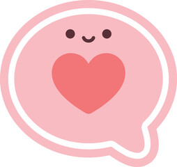 Cute love message bubble icon with heart emoji smile kawaii romantic chat sticker illustration for valentine social media design art