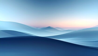 Abstract blue landscape vector illustration of mountains, fog, and sun on the horizon