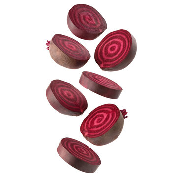 Fresh Sliced Chioggia Beetroot Falling with Concentric Rings Isolated