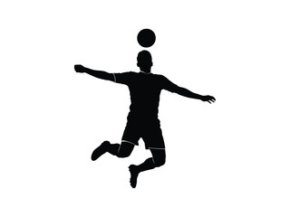 Silhouette of an athlete skillfully heading a soccer ball in mid air