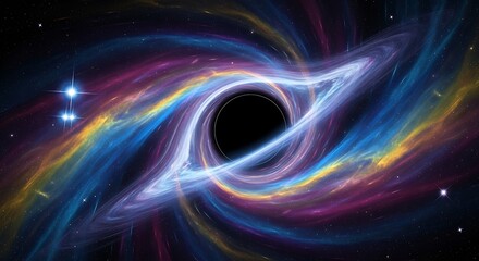 Stunning cosmic event featuring a black hole's vibrant colors and swirling stardust, perfect for science concepts or futuristic designs and space exploration