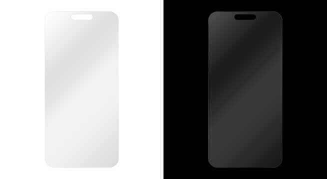 Phone protective glass. Shiny transparent phone screen glass. Plastic smartphone panel mockup - vector