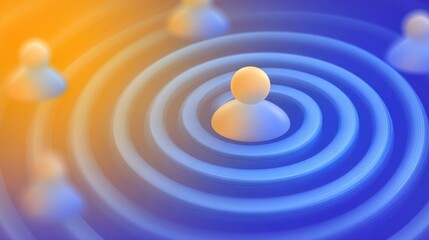 Obraz premium Abstract illustration of focus and influence with a central figure surrounded by concentric circles in a vibrant blue and orange gradient background