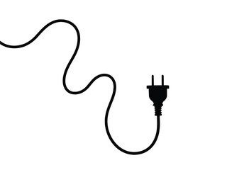 A simple black and white illustration of a power cord and plug