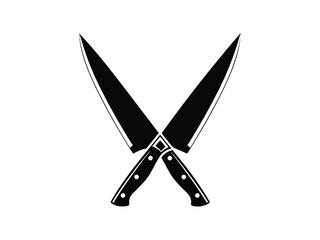 Two crossed kitchen knives in a striking black and white illustration