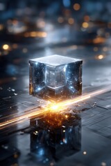 3D Ice Cubes Sparkling on Black Background, Realistic Render