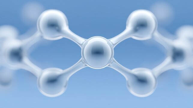 Abstract representation of molecular structure demonstrating interconnected atoms on a blue background, illustrating scientific concepts of chemistry and biology. - Powered by Adobe