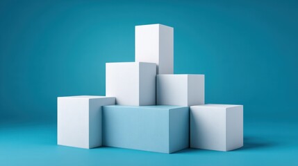 Naklejka premium Abstract composition of white blocks on a blue background showcasing modern design aesthetics for creative and artistic applications