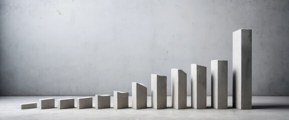 Progressively taller concrete rectangular blocks arranged in an ascending bar graph pattern against a textured gray wall