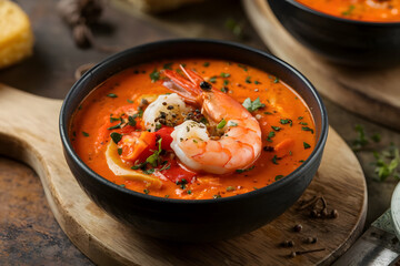 Spicy shrimp soup with fresh herbs and rich broth