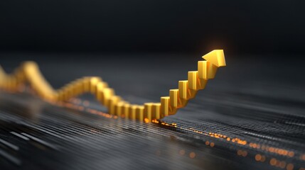 Golden Arrow graphic illustrating dynamic financial growth against a sleek black background with a rising trend represented by a 3D chart and glowing accents
